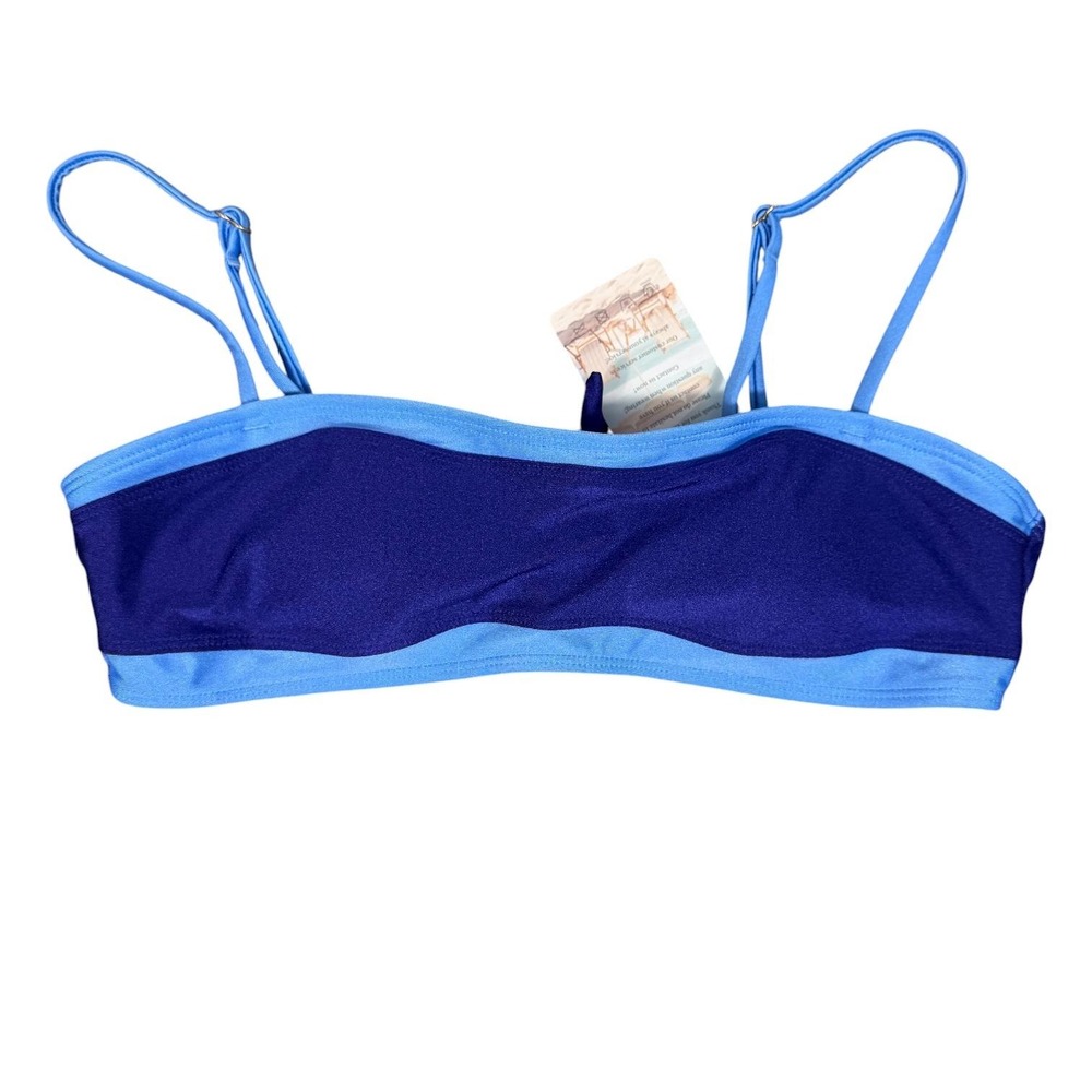 Bahomebakini Bikini Top Womens Small Blue Colorblock Bandeau Tie Back Swim NWT - Picture 12 of 14